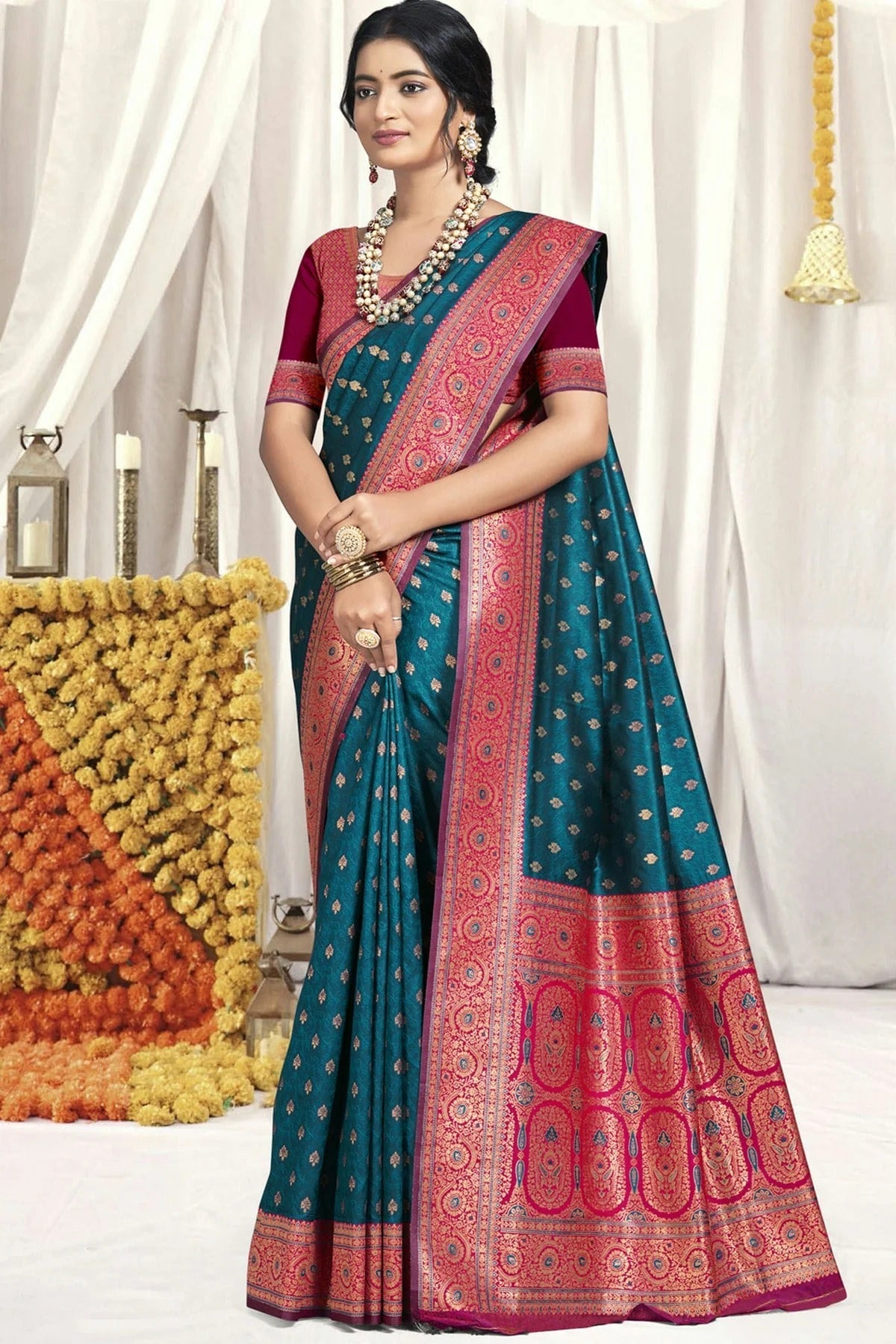 Teal Colour Silk Traditional Saree SD1102566