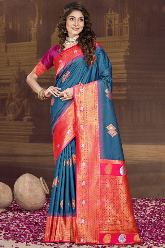 Teal Colour Silk Woven Work Traditional Saree SD1102939
