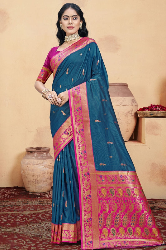 Teal Colour Silk Woven Work Traditional Saree SD1102952