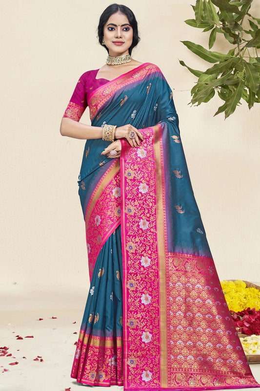 Teal Colour Silk Woven Work Traditional Saree SD1102956
