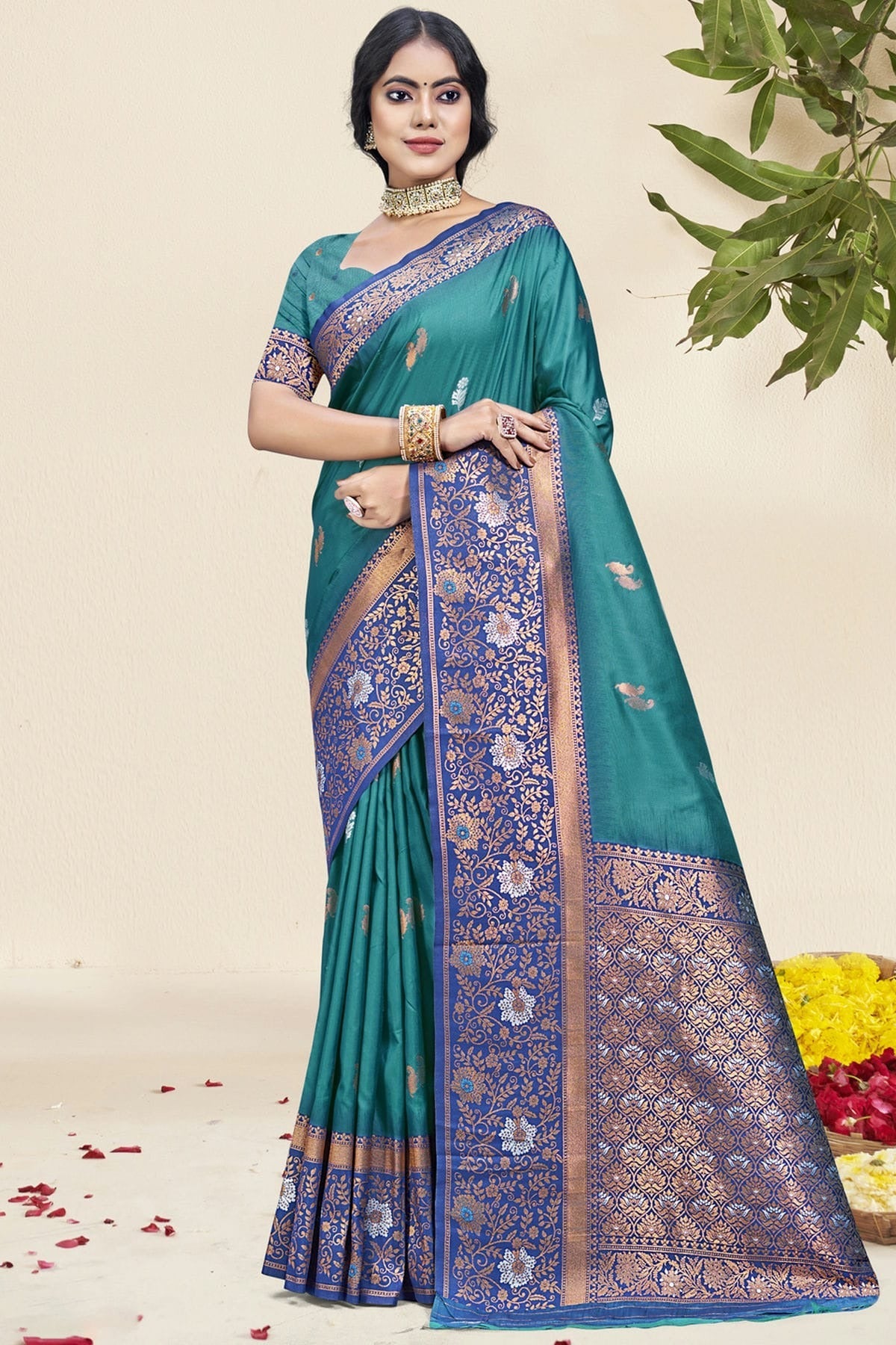 Teal Colour Silk Woven Work Traditional Saree SD1102959