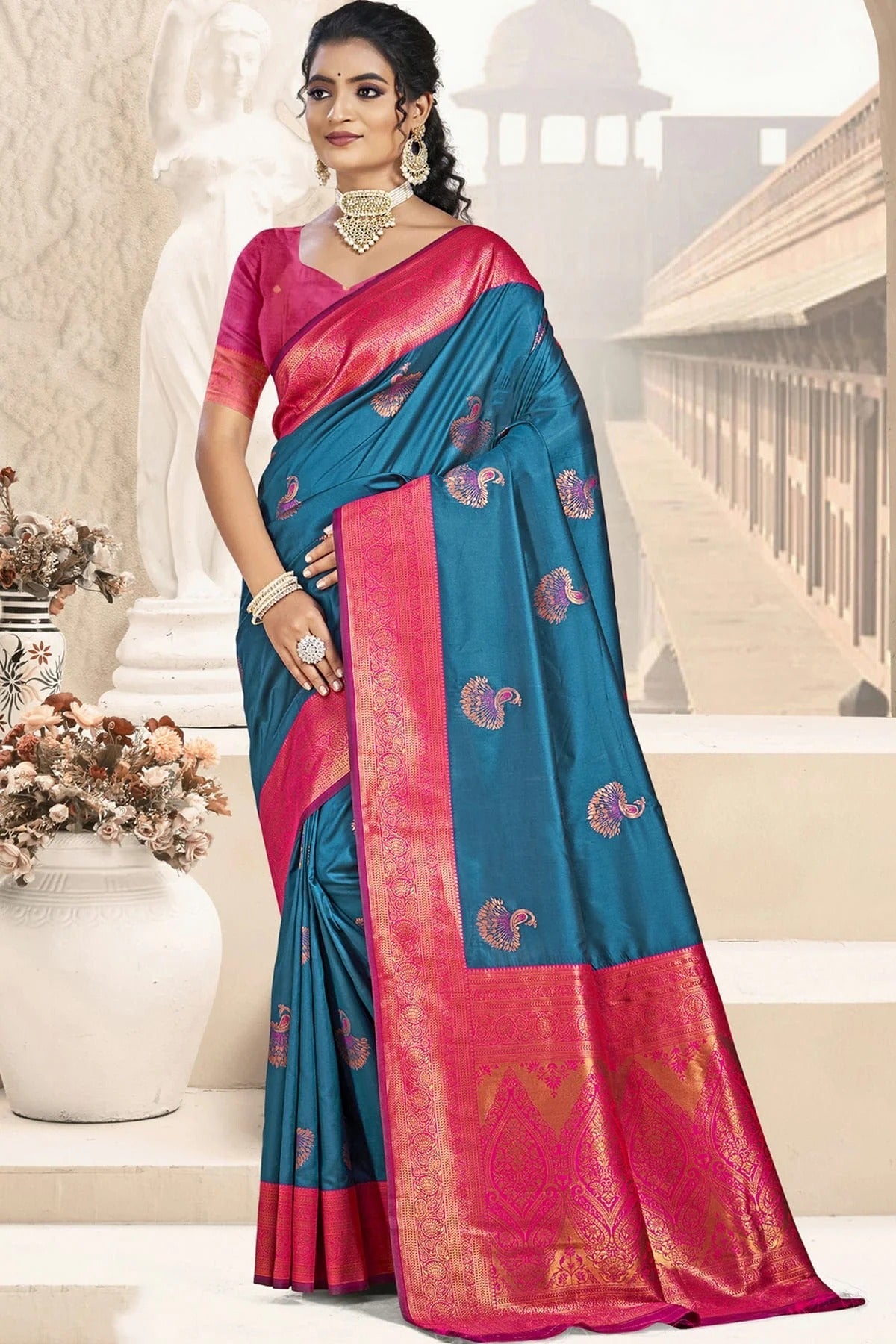 Teal Colour Silk Woven Work Traditional Saree SD1103058