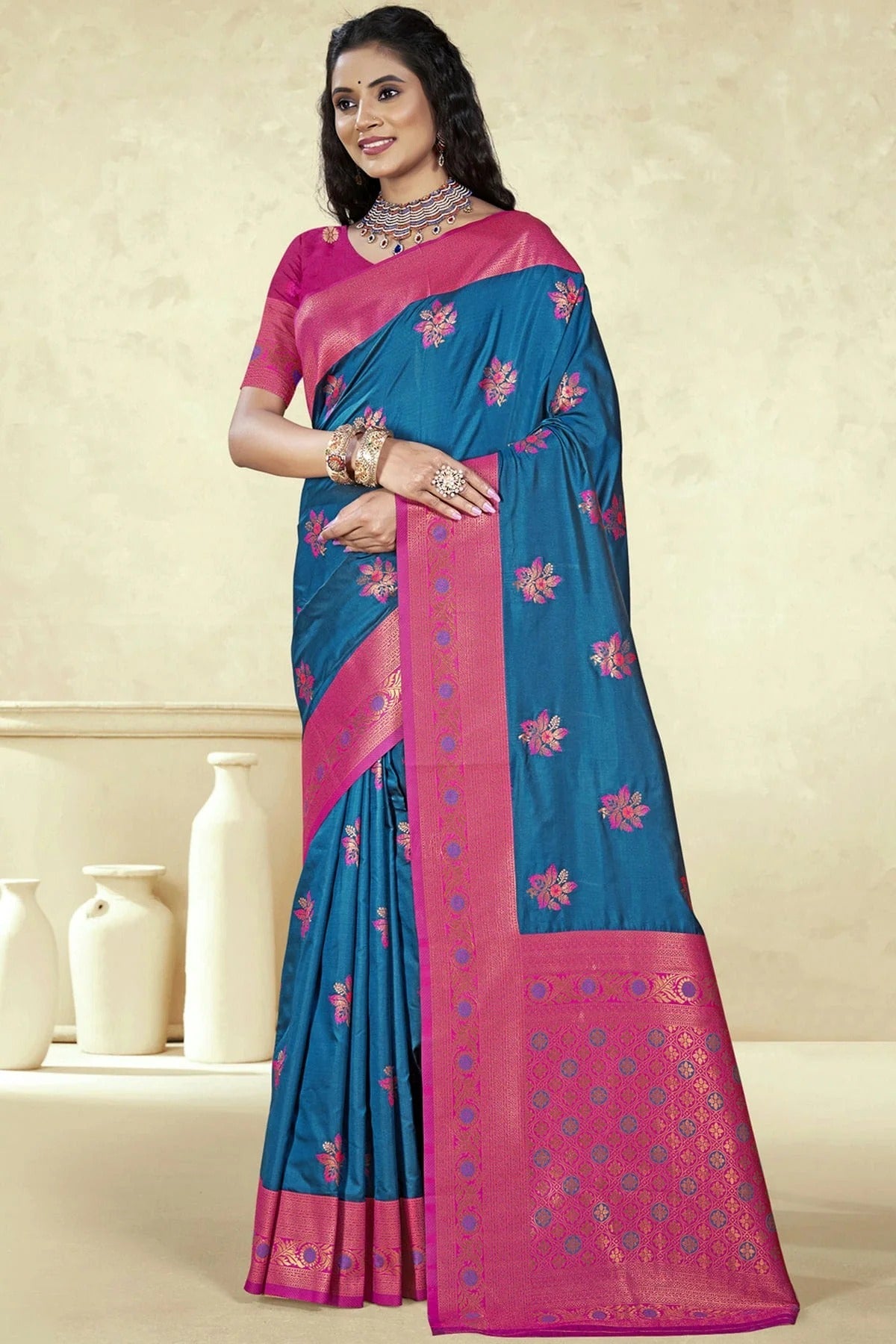 Teal Colour Silk Woven Work Traditional Saree SD1103089