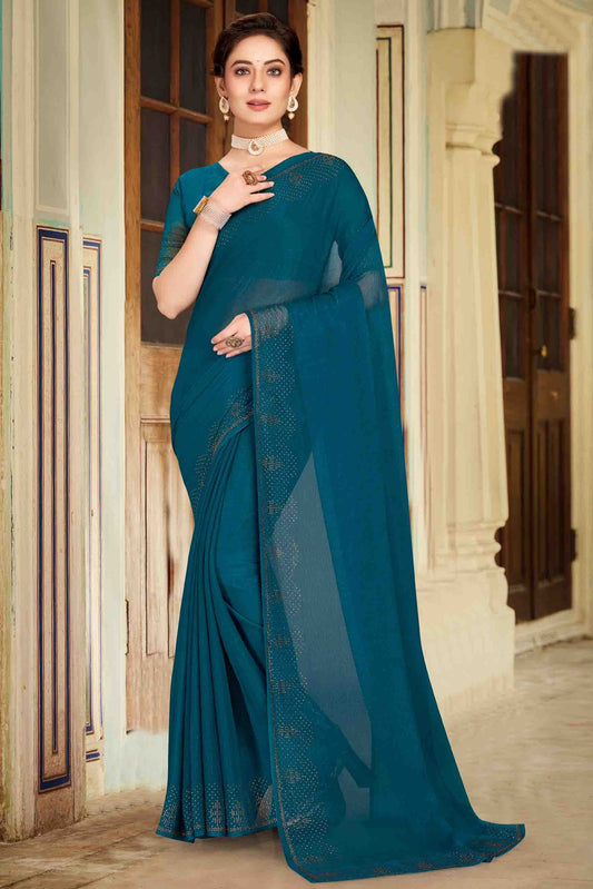 Teal Colour Simmer Chiffon Designer Saree SD1121122