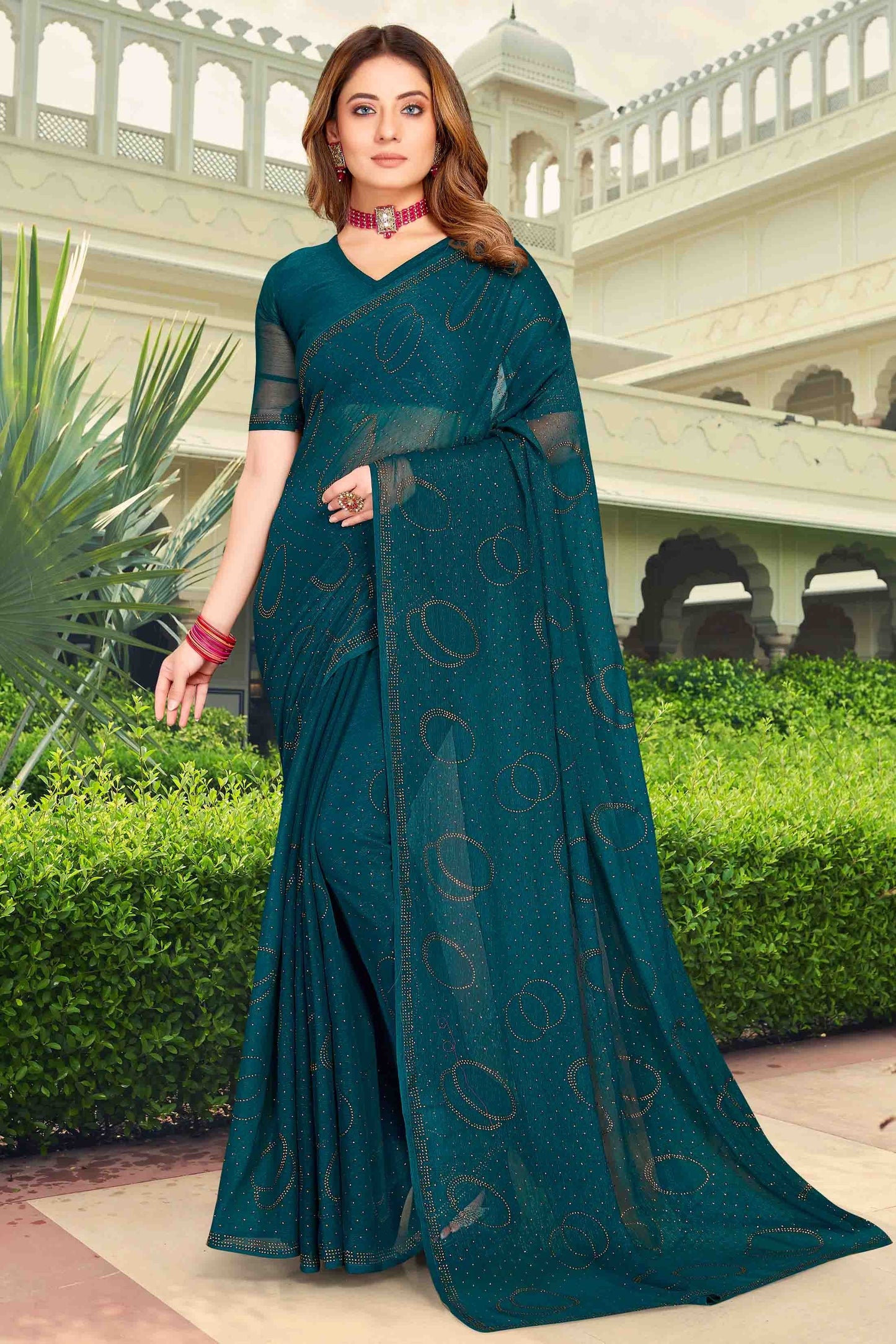 Teal Colour Simmer Chiffon Designer Saree SD1121263