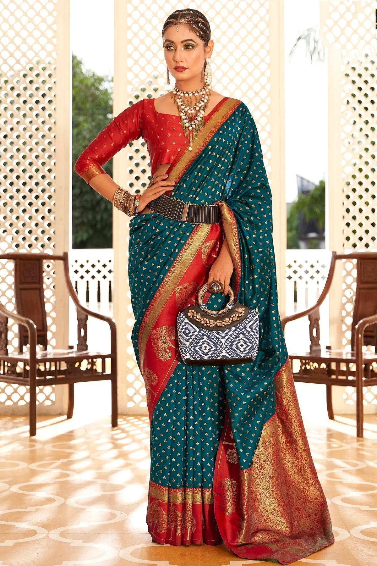 Teal Colour Soft Banarasi Silk Woven Work Saree SD1290091
