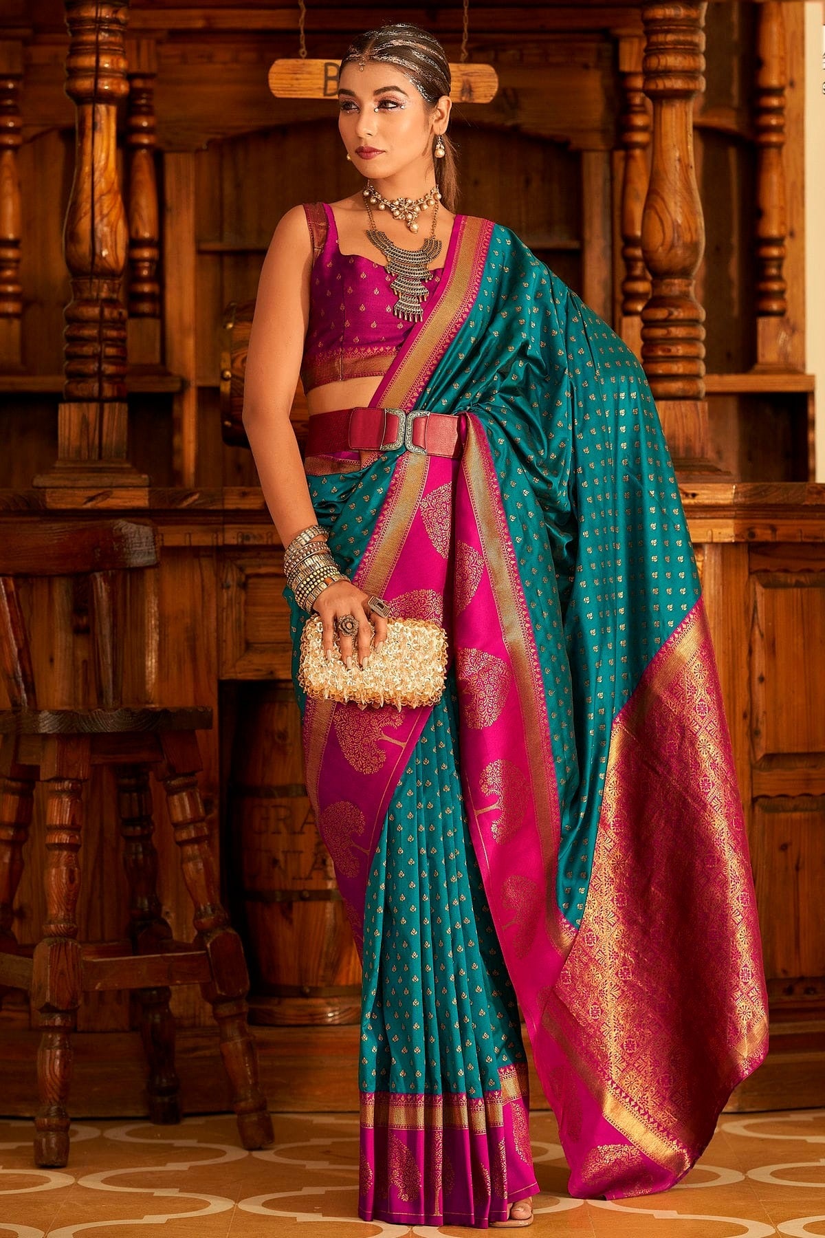 Teal Colour Soft Banarasi Silk Woven Work Saree SD1290092