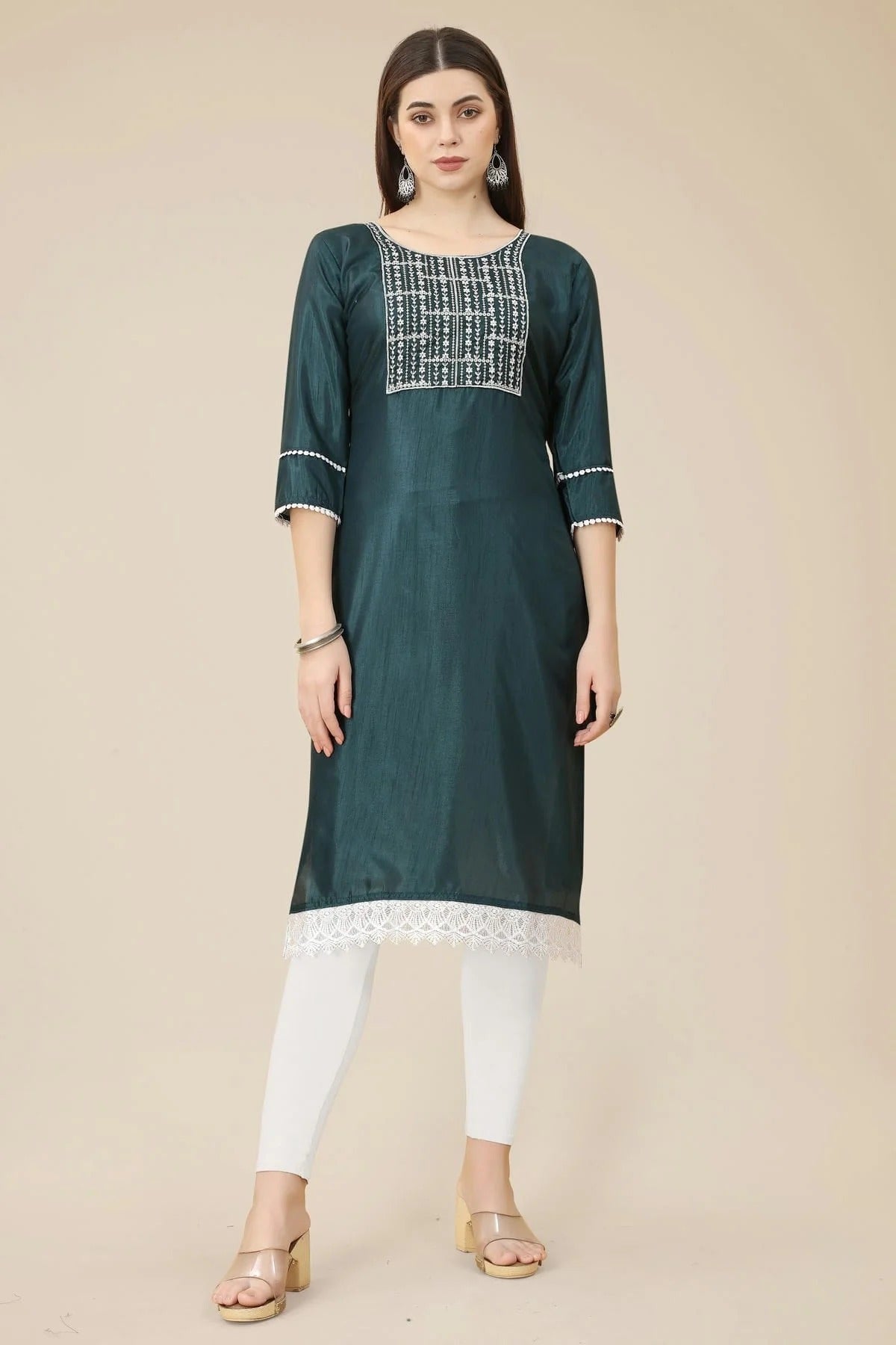 Teal Colour Soft Silk Kurti KR1111022