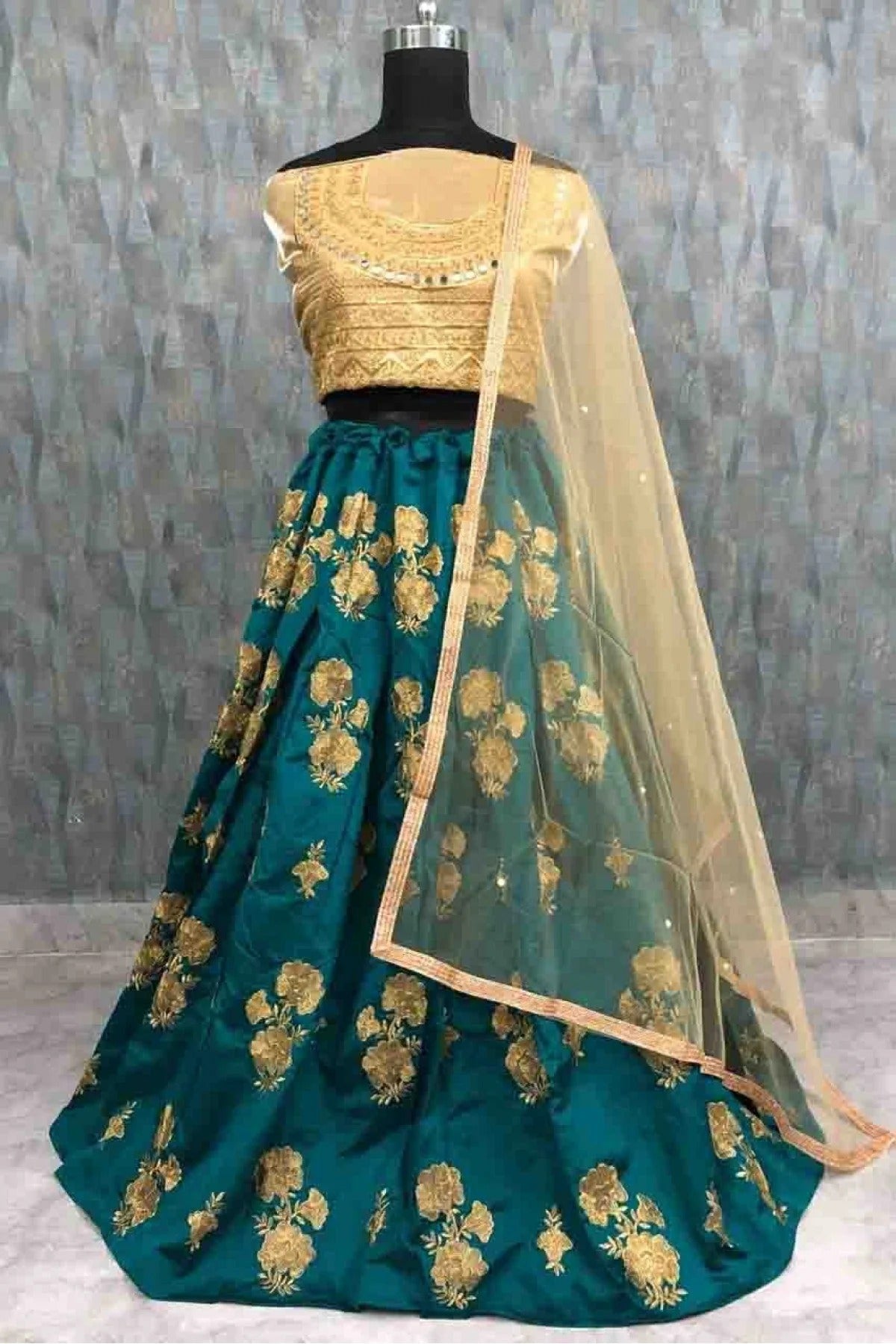 Teal Colour Taffeta Silk Lehenga Choli LC1020014