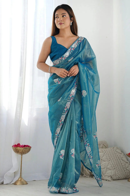 Teal Colour Twill Net Designer Saree SD1112111