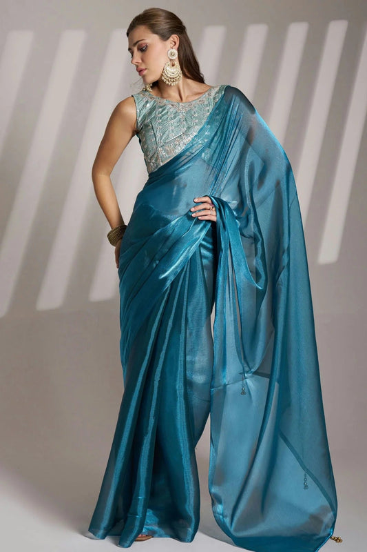 Teal Colour Twill Net Saree SD1112739
