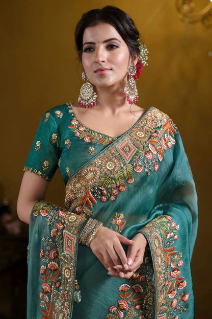 Teal Colour Twill Tissue Designer Saree SD1112602 A