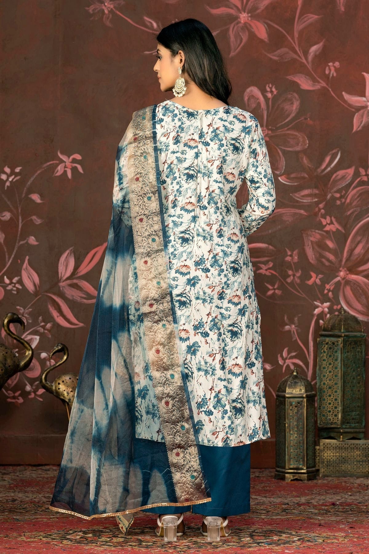 Teal Colour Unstitched Jam Cotton Straight Suit US1161327 A