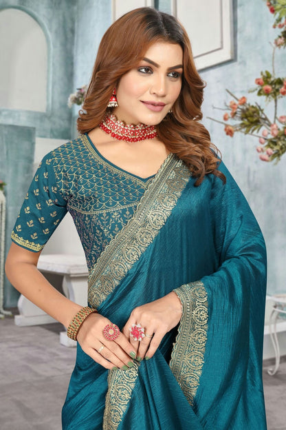 Teal Colour Vichitra Bloming Designer Saree SD1091226 A