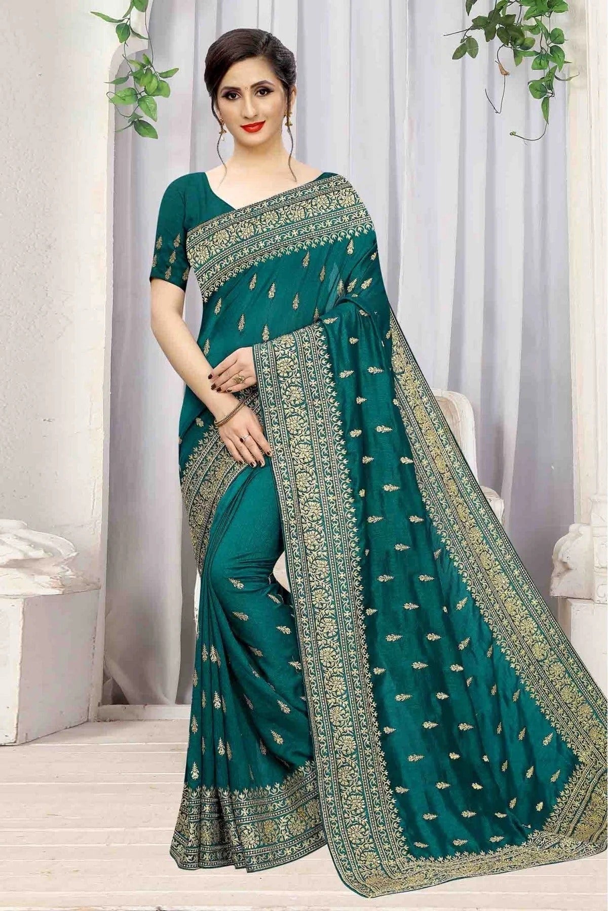 Teal Colour Vichitra Silk Designer Saree SD1090069