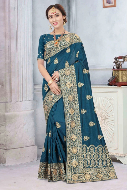 Teal Colour Vichitra Silk Designer Saree SD1090174