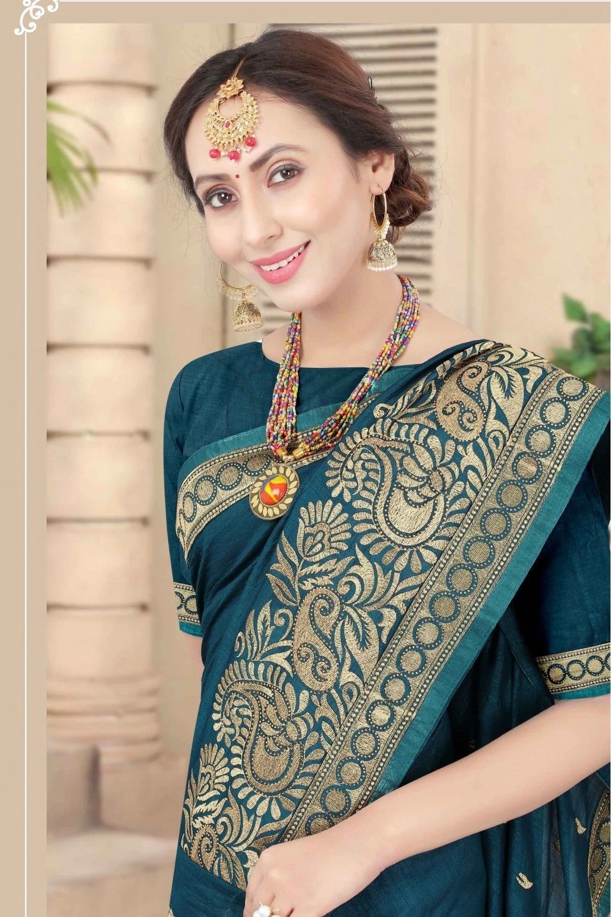 Teal Colour Vichitra Silk Designer Saree SD1120677 A
