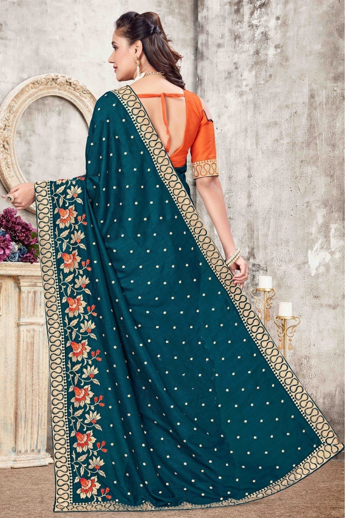 Teal Colour Vichitra Silk Designer Saree SD1120685 A