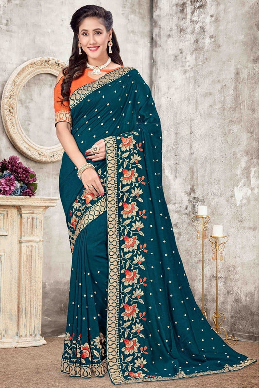 Teal Colour Vichitra Silk Designer Saree SD1120685