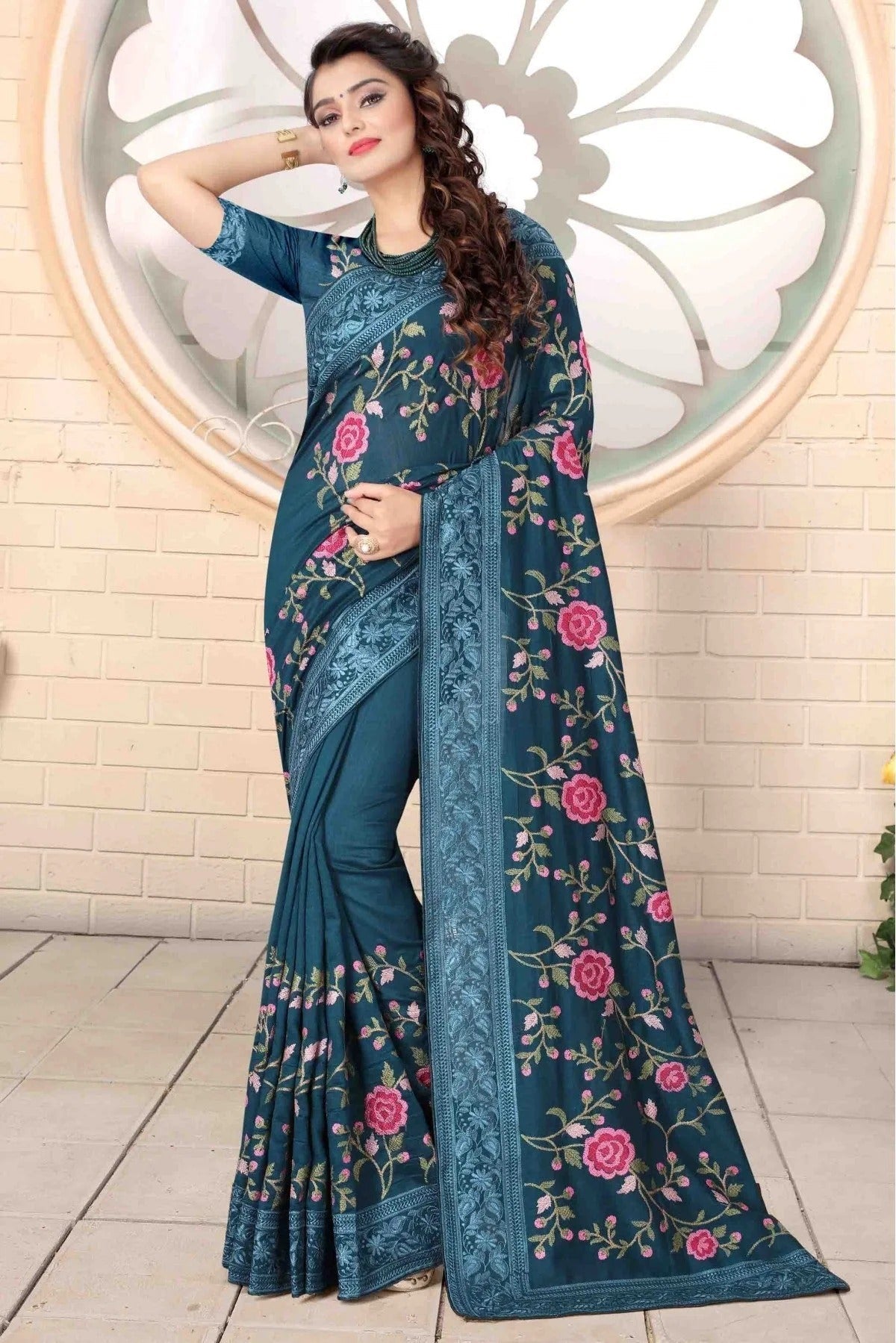 Teal Colour Vichitra Silk Designer Saree SD1120721