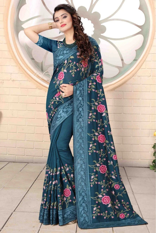 Teal Colour Vichitra Silk Designer Saree SD1120721
