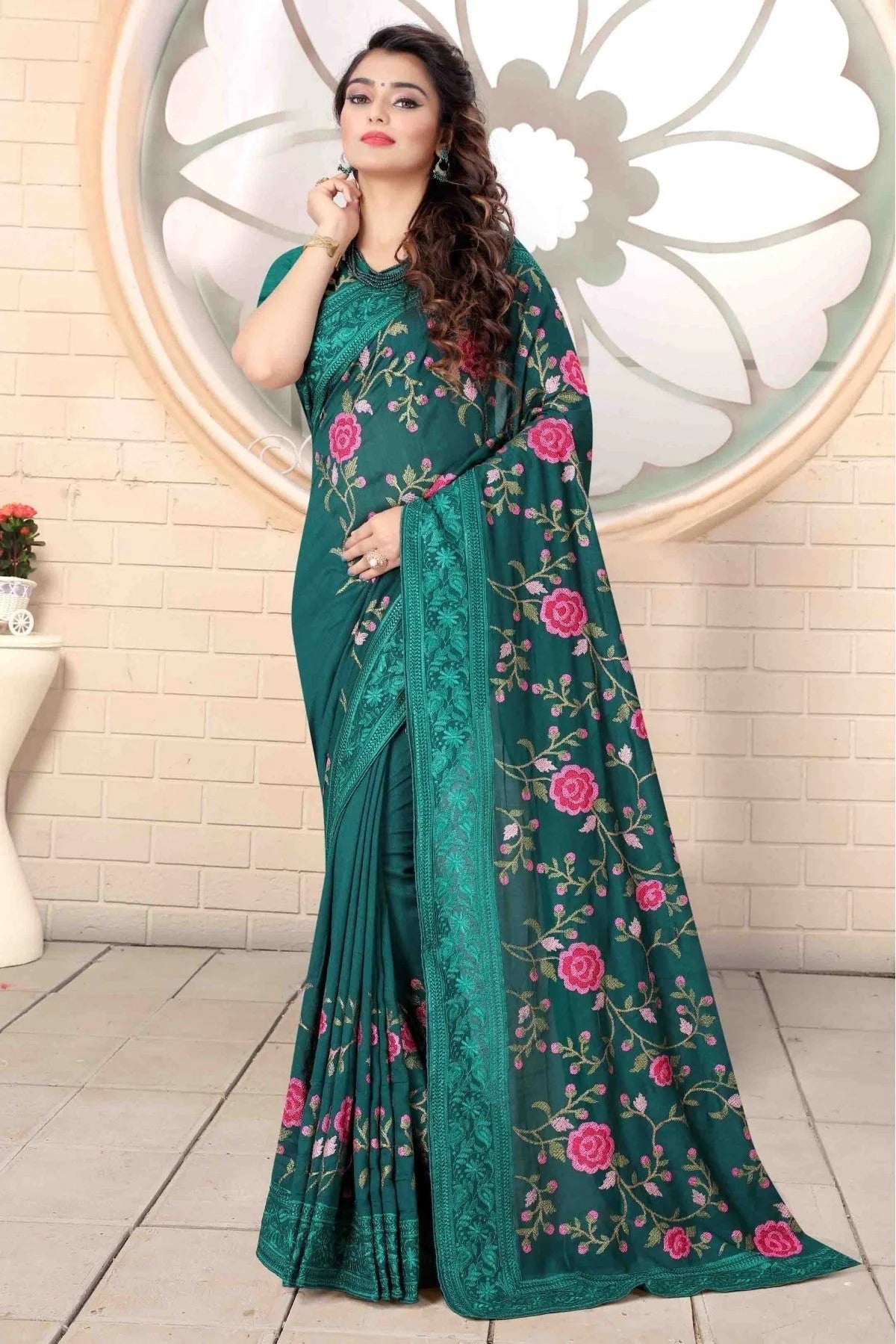 Teal Colour Vichitra Silk Designer Saree SD1120724
