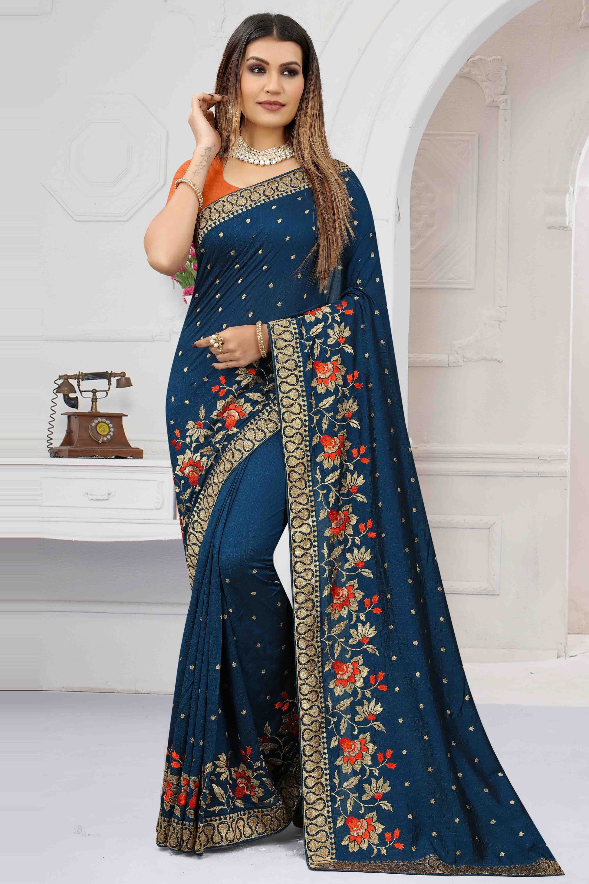 Teal Colour Vichitra Silk Designer Saree SD1121199