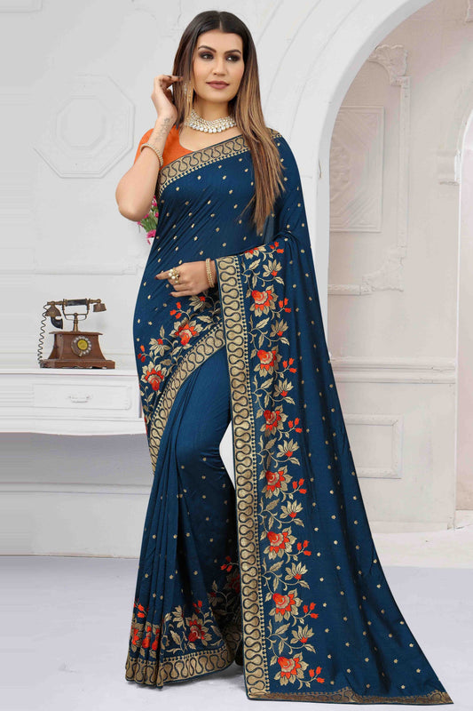Teal Colour Vichitra Silk Designer Saree SD1121199