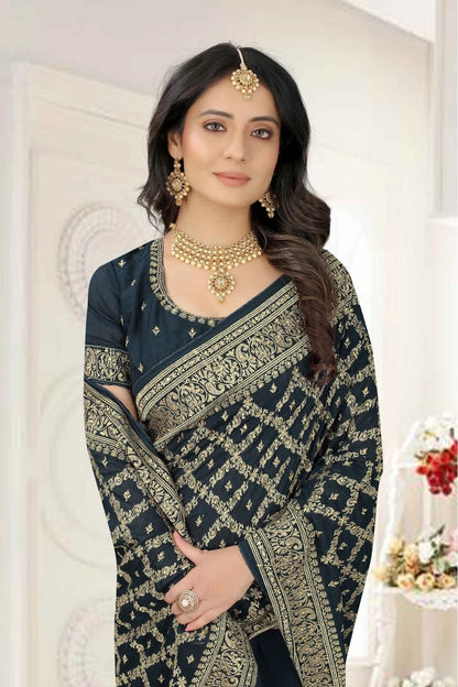Teal Colour Vichitra Silk Embroidery Saree SD1120950 A