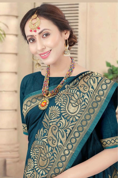 Teal Colour Vichitra Silk Embroidery Saree SD1120956 A