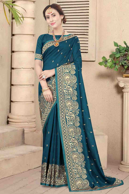Teal Colour Vichitra Silk Embroidery Saree SD1120956
