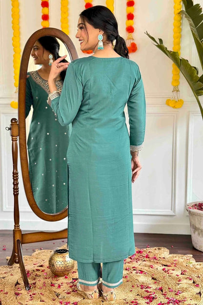 Teal Colour Viscose Chanderi Stitched Suit SS1113295 A
