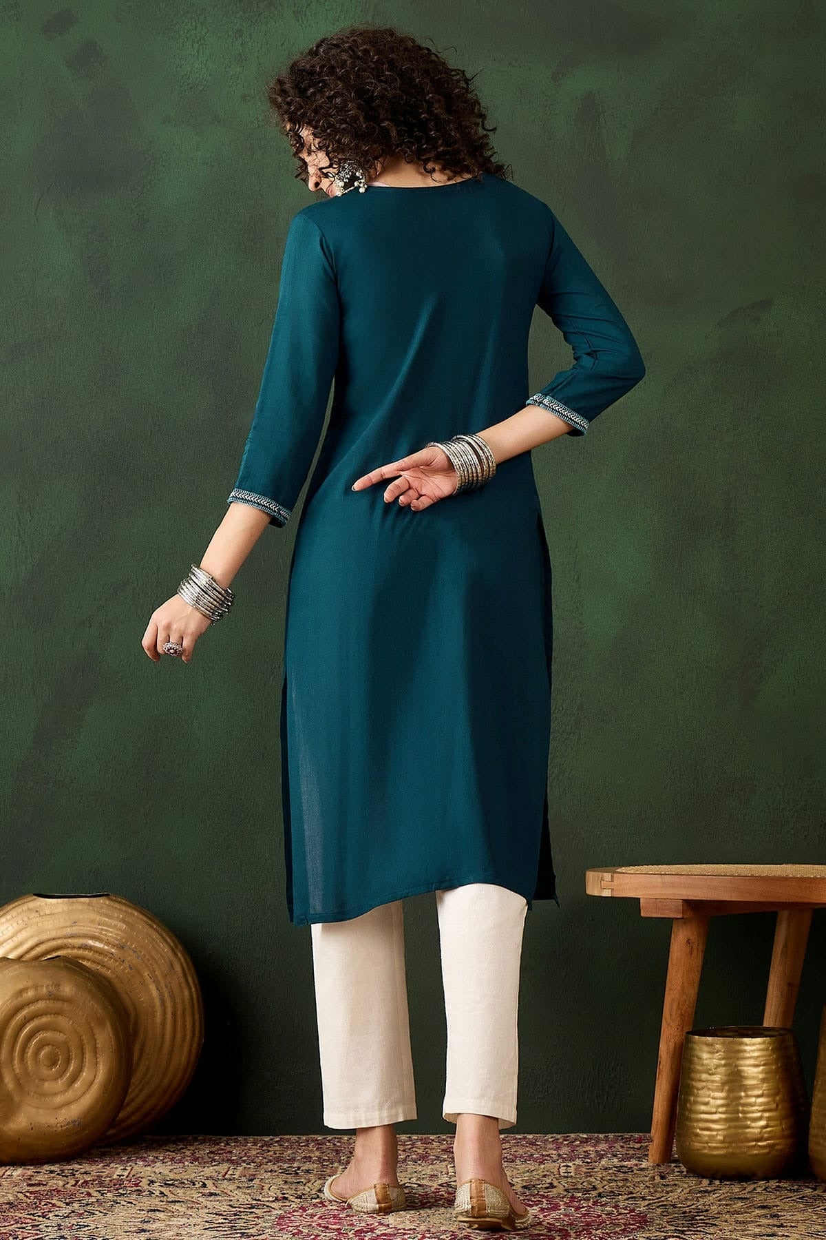 Teal Colour Viscose Rayon Kurti KR1111270 A