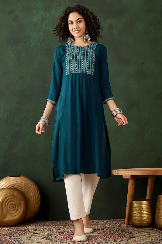 Teal Colour Viscose Rayon Kurti KR1111270