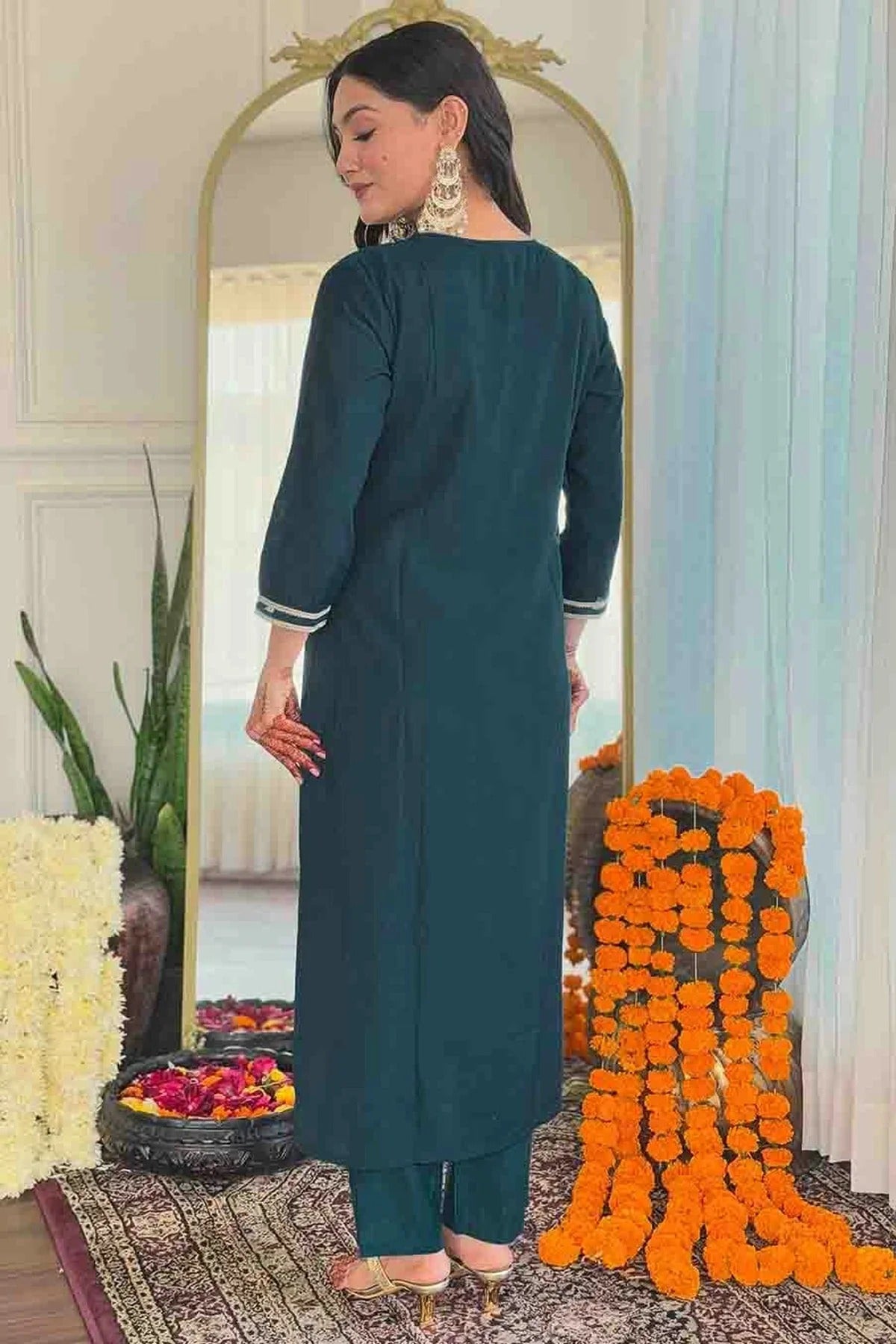 Teal Colour Viscose Stitched Suit SS1112991 A