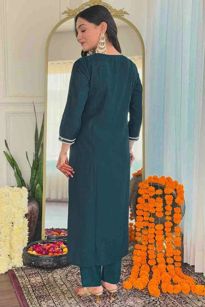 Teal Colour Viscose Stitched Suit SS1112991 A