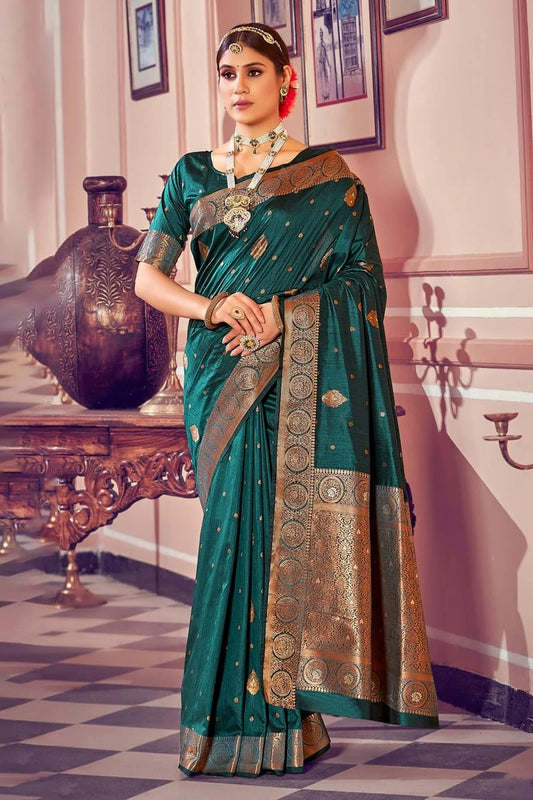 Teal Colour Woven Work Banarasi Silk Saree SD1101396