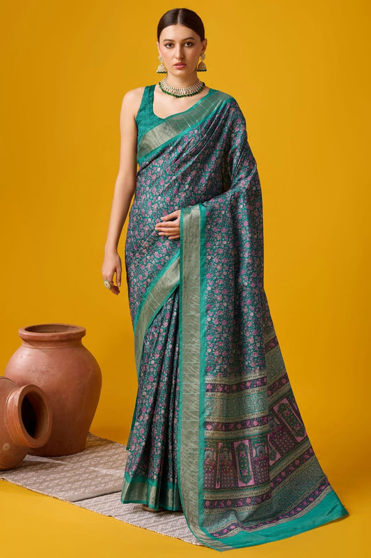 Teal Colour Woven Work Cotton Saree SD1102089