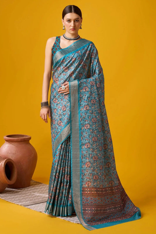 Teal Colour Woven Work Cotton Saree SD1102091