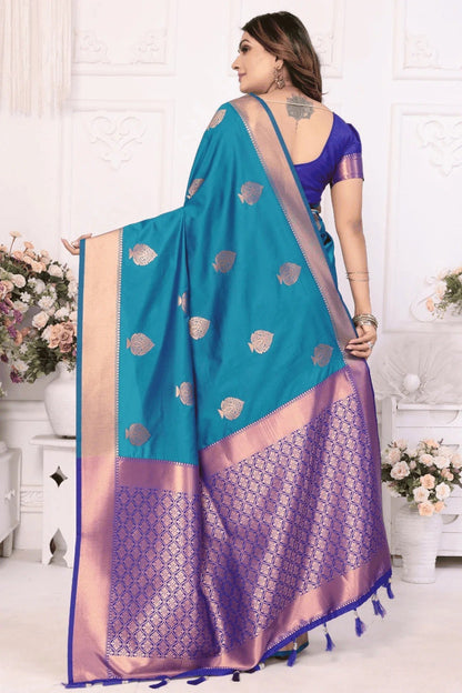Teal Colour Woven Work Lichi Soft Silk Traditional Saree SD1250311 B