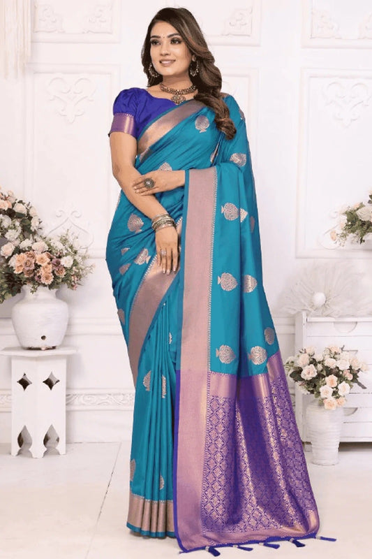 Teal Colour Woven Work Lichi Soft Silk Traditional Saree SD1250311