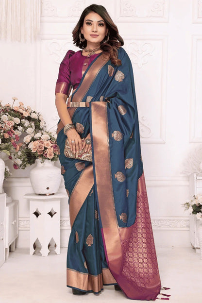 Teal Colour Woven Work Lichi Soft Silk Traditional Saree SD1250316 A