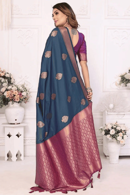 Teal Colour Woven Work Lichi Soft Silk Traditional Saree SD1250316 B