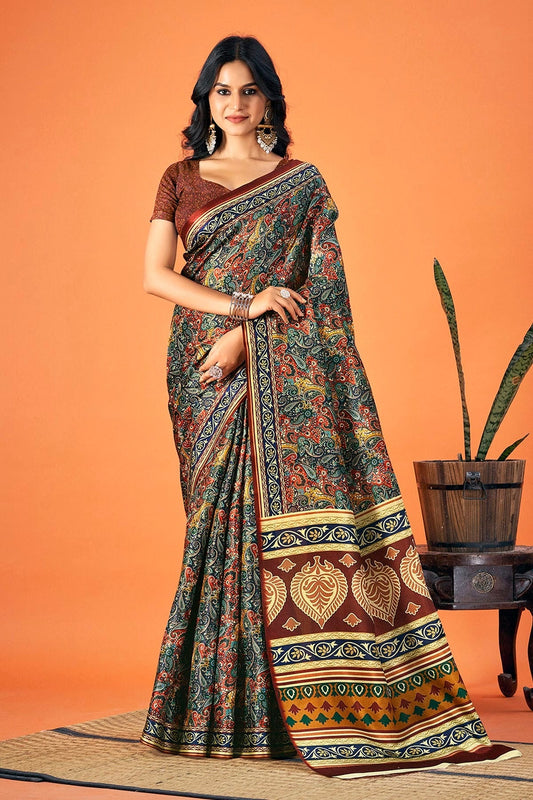 Teal Colour Woven Work Pashmina Saree SD1102124