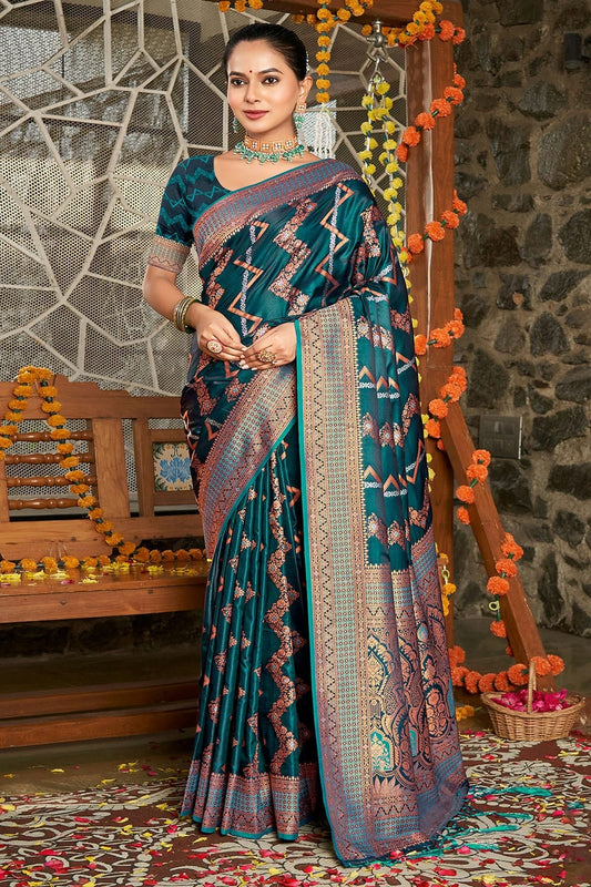 Teal Colour Woven Work Silk Saree SD1102163