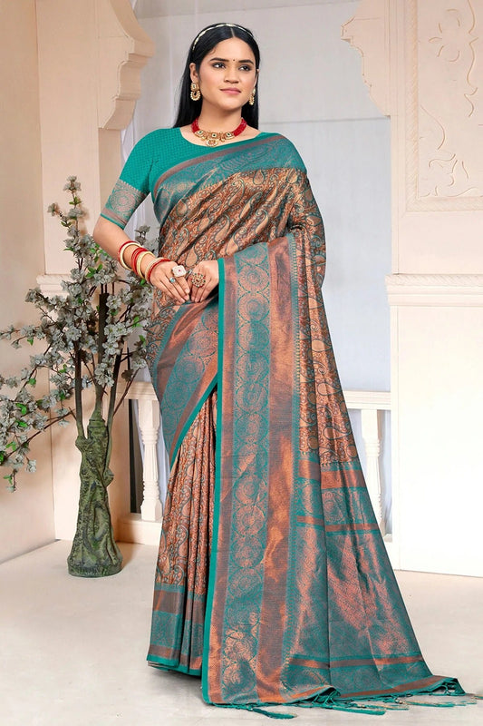Teal Colour Woven Work Silk Saree SD1102271