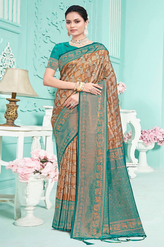 Teal Colour Woven Work Silk Saree SD1102283