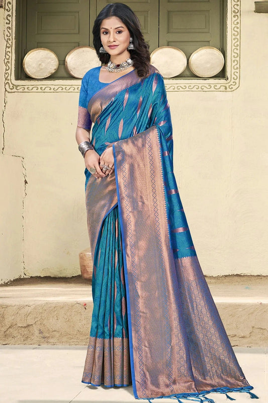 Teal Colour Woven Work Silk Traditional Saree SD1103356