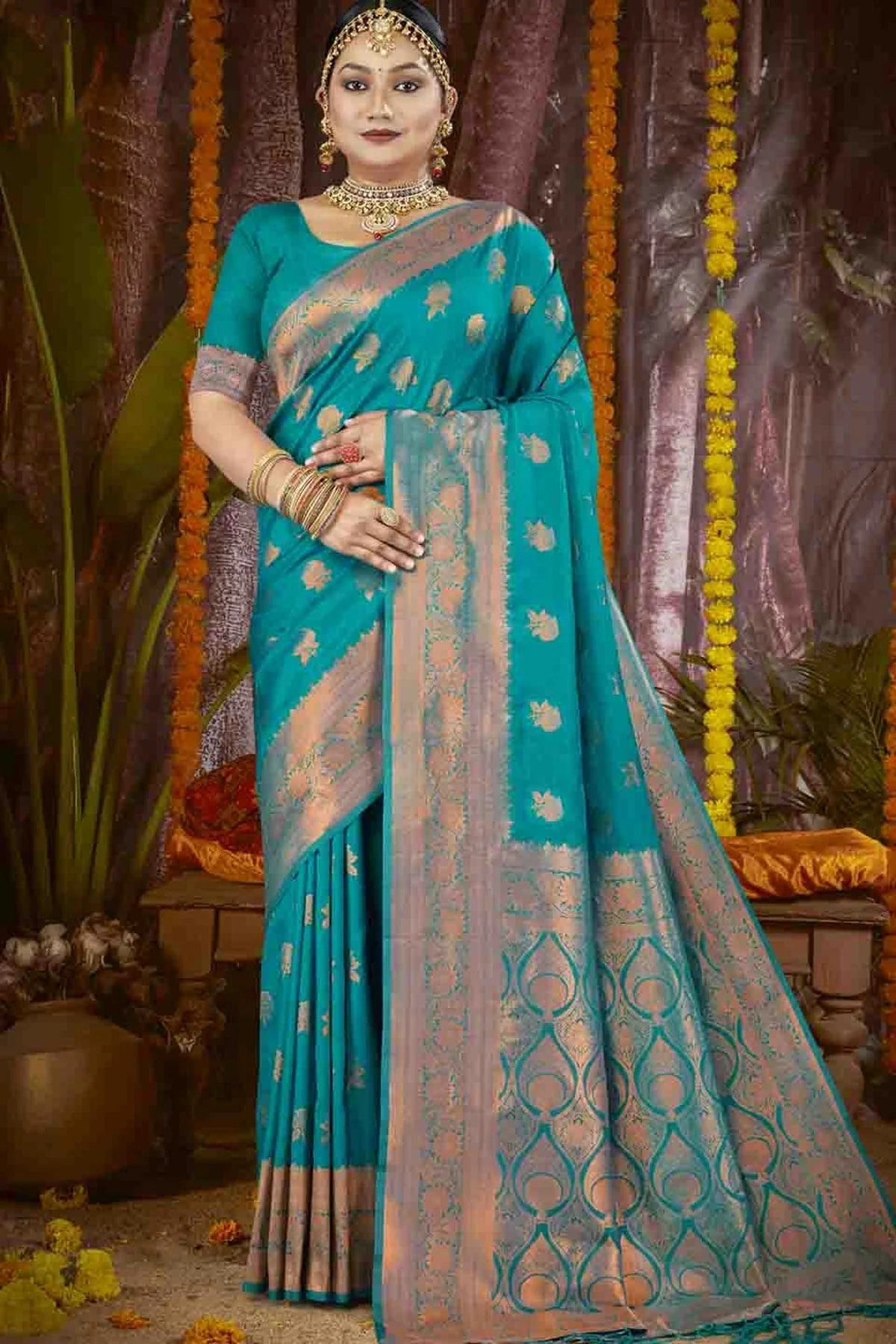 Teal Colour Woven Work Silk Traditional Saree SD1103426