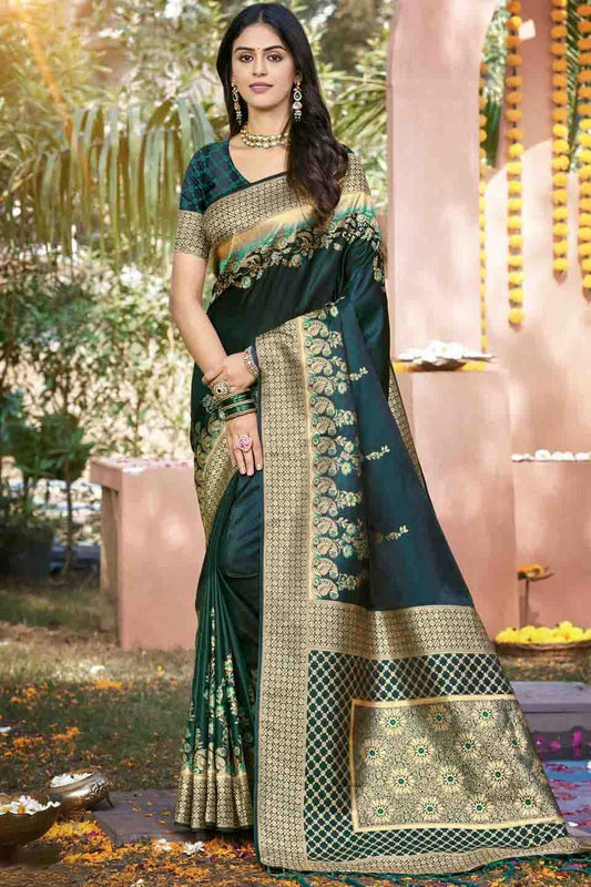 Teal Colour Woven Work Silk Traditional Saree SD1103505